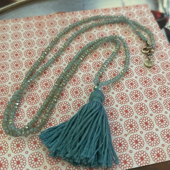 Loft long ice blue crystal necklace with blue tassel center piece - Picture 8 of 15
